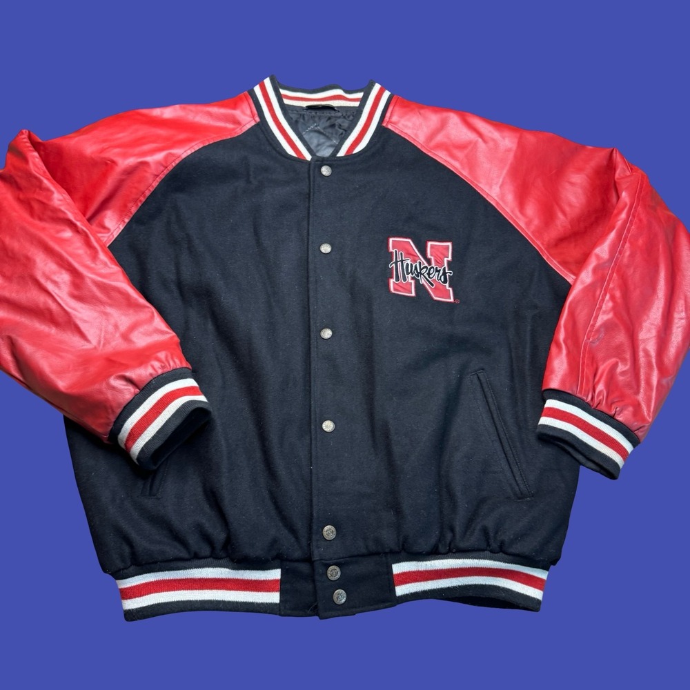 Steve & Barry's Nebraska Huskers Jacket Large Black Red Varsity Leather *Read